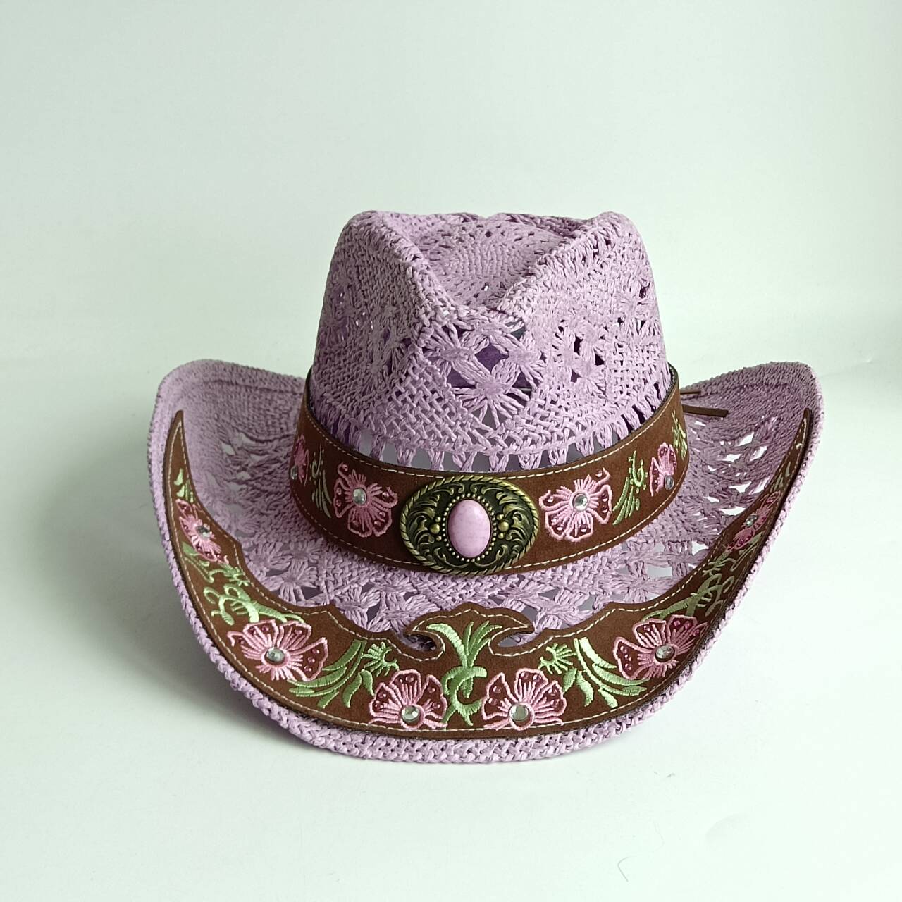 Cowboy Hat Straw - Damski ażurowy kapelusz kowbojski z kwiatowym