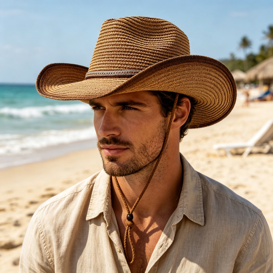 Cowboy Hat Straw - Retro kapelusz słomkowy w stylu western