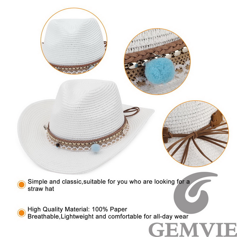 GEMVIE 4 Kolorowy Retro Kapelu – Cowboy Hat Straw recenzja i cena